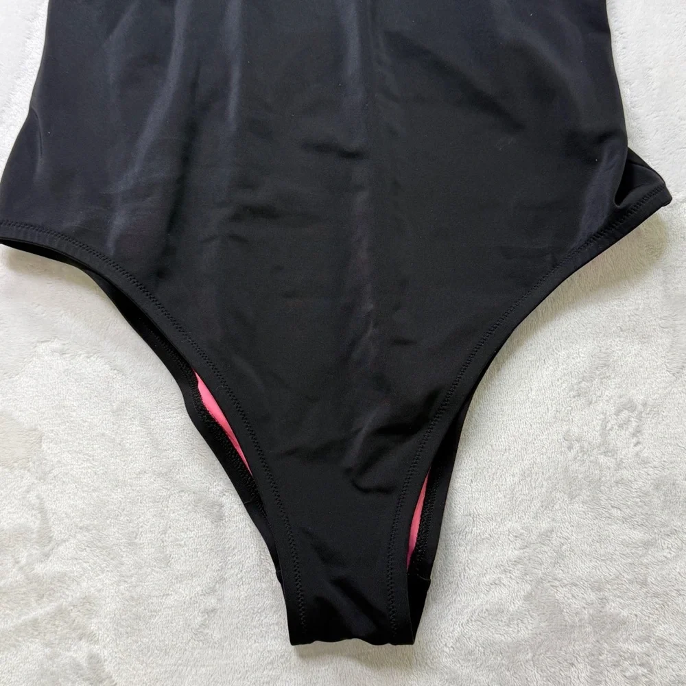 PINK Victoria’s‎ Secret Black One Piece Swimsuit Deep V Open Back Large